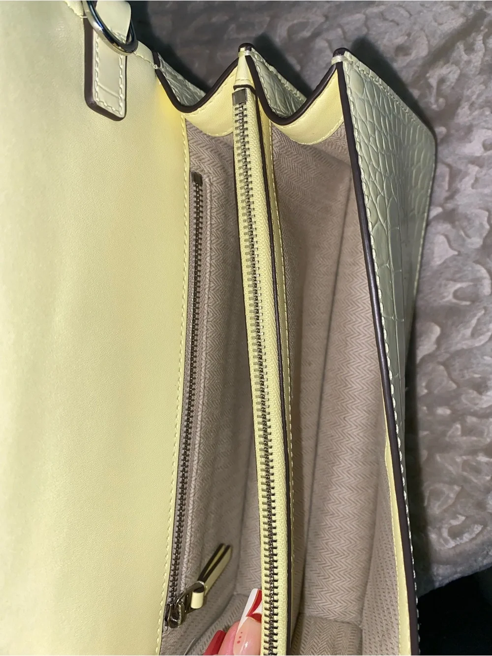 Tory Burch Pale Yellow Croc-Embossed Leather Crossbody